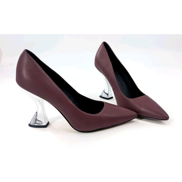 Katy Perry The Laterr Pump Bergundy Silver Pointy 4" Chunky Heels Size 6.5 - Picture 1 of 10